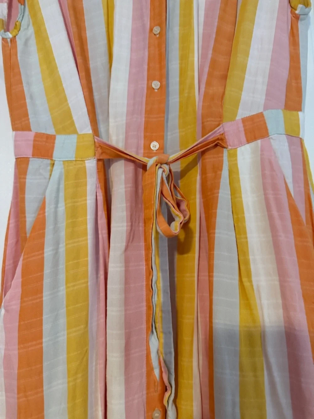 LOFT Striped Button-Front Midi Dress in Pink, Orange & Mustard - Picture 5 of 10